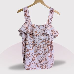 Nine West Squareneck Floral Pink Ruffle Tank